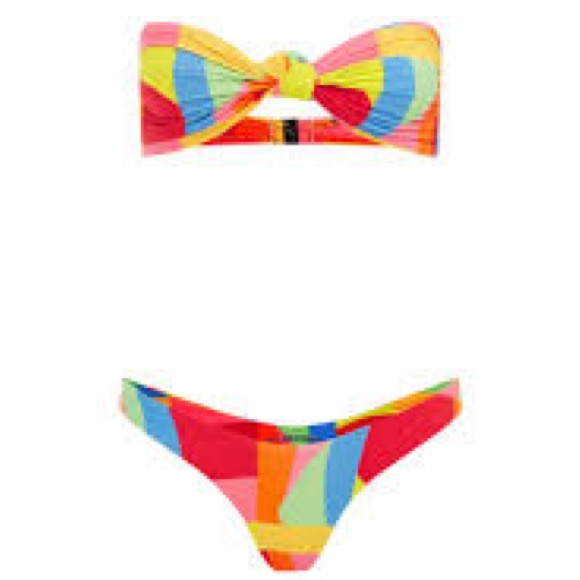 New It's Now Cool x Free People 90s Eco Knot Bandeau Hi-Cut M Red Splice Bikini - Picture 12 of 14